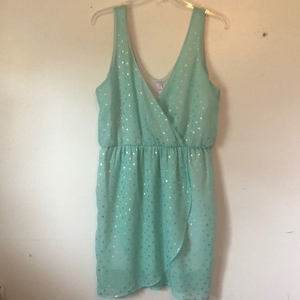 Alya Mint Green Sheer Lined V-Neck Dress